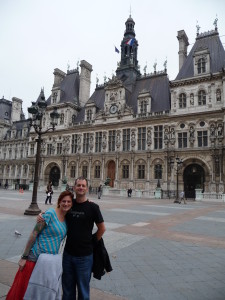 Chad and Michele in front of the Mairie