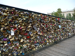 We've seen a couple of bridges in Paris where couples or BFFs have noted their devotion to each other.  Reminds me of that one part of the Cinque Terre path.