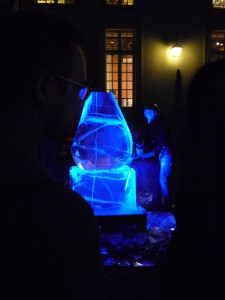 This was a woman at the Swedish Cultural Institute doing ice sculpture carving with a chain saw.  