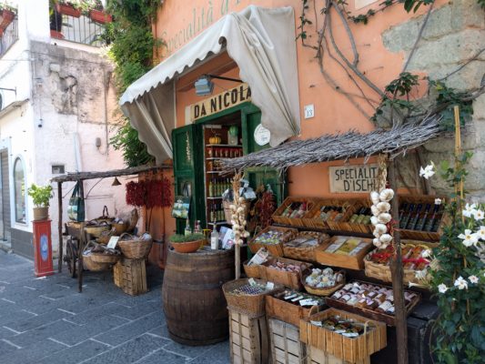 A pretty storefront for a shop that sells typical products of Ischia