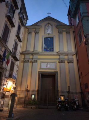 A neighborhood church in the evening