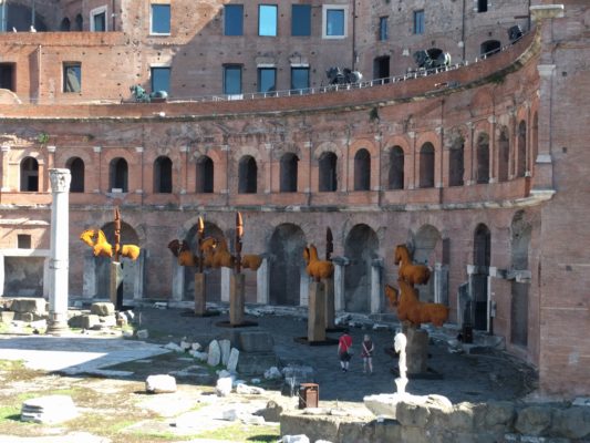 Another area of the forum with contemporary horse sculptures