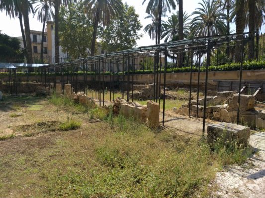 Ancient foundation walls protected by a canopy