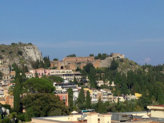 View from our apartment with the Greek theater in the distance