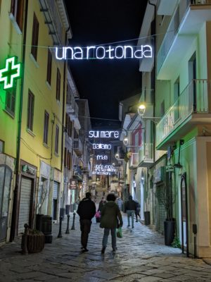 A lighting installation on a street near our apartment