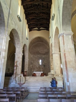 the interior of the basilica - note the wooden roof, similar to the Romanesque churches in Campobasso that also had wooden roofs