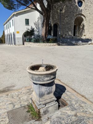 There was a free-flowing water fountain at the top of the mountain in front of the monastery