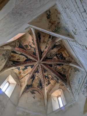 During the recent renovation, portions of the original fresco paintings in the Campobasso church were left exposed