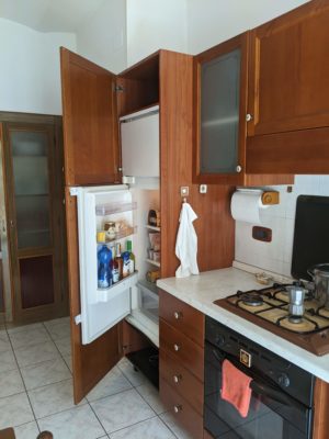 the fridge and freezer are cleverly hidden in the cabinets