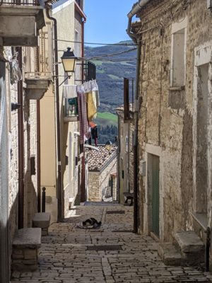 A typical street in the oldest part of the village - this street is pedestrian-only as it has many steps spilling down the side of the mountain