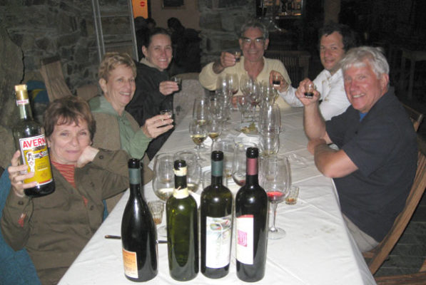 Aunt Connie, Fran, me, our friend Claudio, Chad, Jim - wine-tasting dinner in Rio Maggiore