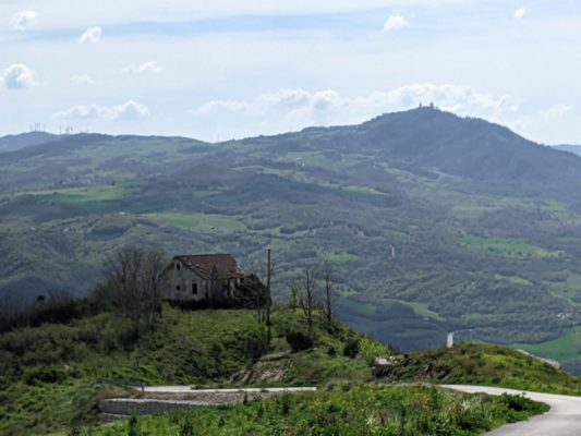 view on the way down the mountain - you can see the winding road at the bottom of the photo