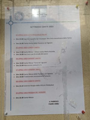 the schedule for Holy Week in the village