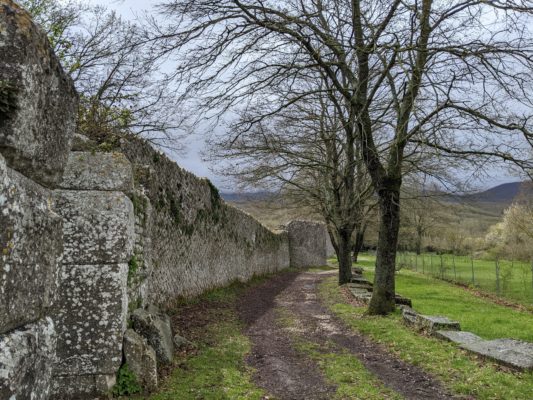 walking around the walls outside of the village