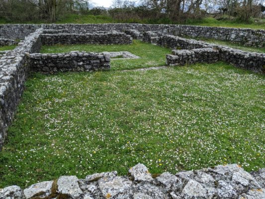 I love all of the spring flowers growing around the foundations of this old house