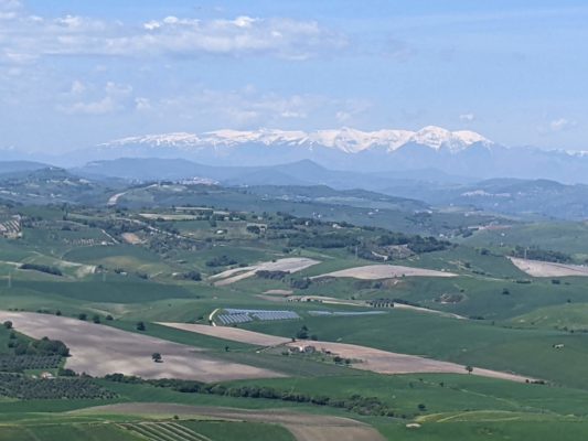 view from Guglionesi looking down into the valley - note the snowy mountains in the distance