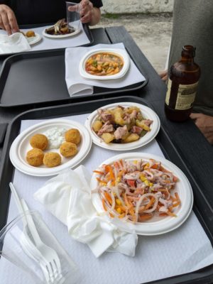 seafood salad, stewed squid, fish croquetas, and other delicious bites - not pictured is the calamari