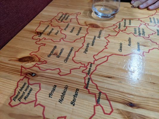 the restaurant tables had maps of Italy listing the prominent wines of each region - after dinner, Chad and I played a little game where we tested our knowledge of the names of the regions themselves