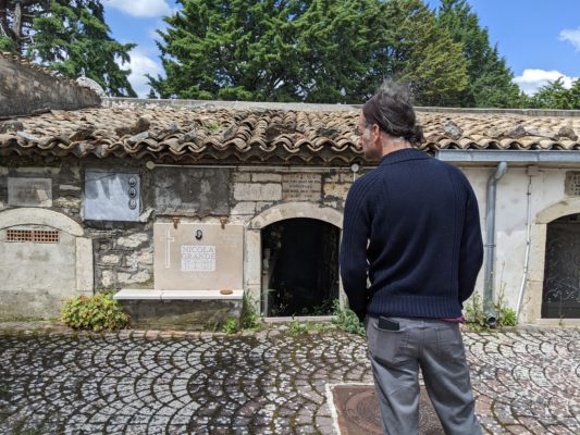 the oldest part of the cemetery has low-slung mausoleums