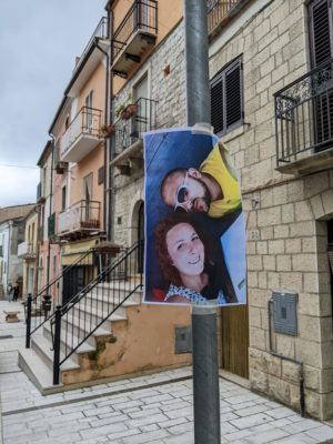 photos of the happy couple were taped up around the town