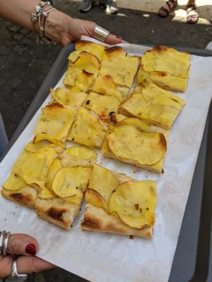 our last taste was potato pizza - just pizza crust and potatoes, fresh out of the oven and piping hot