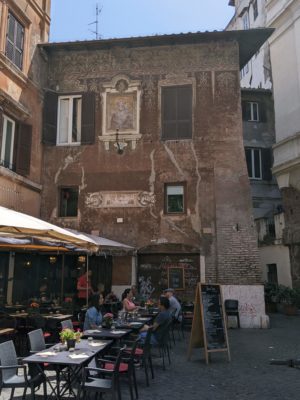 the facade with the Madonna fresco