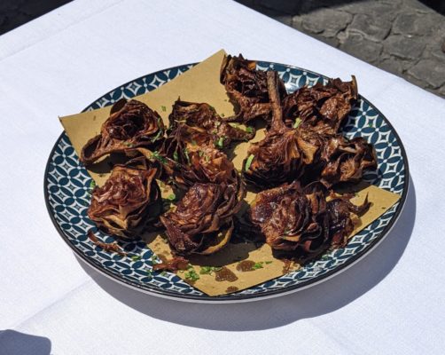 a plate of fried artichokes