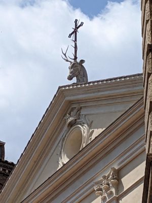 a church with a deer head