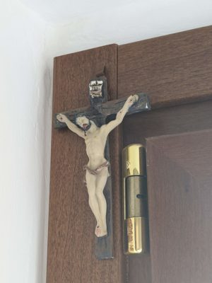 and just for fun, the Jesus which is hanging on door of our bedroom balcony - since I grew up Protestant, this is a new thing for me