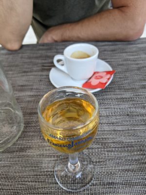 and after lunch - espresso for Chad and a genziana (traditional digestivo from Abruzzo) for me