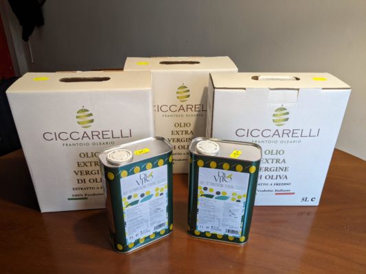 18 liters of olive oil - three 5-liter boxes and two 1-liter cans