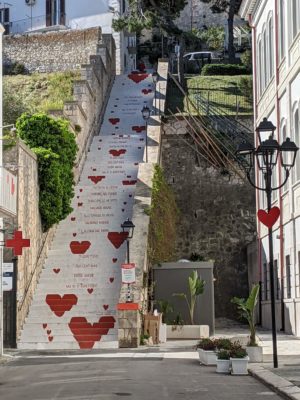 one of the staircases from the lower town going up to the upper town